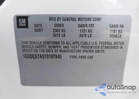 2007 Cadillac Sts V8 z USA, uszkodzony, nr VIN 1G6DC67A070187943